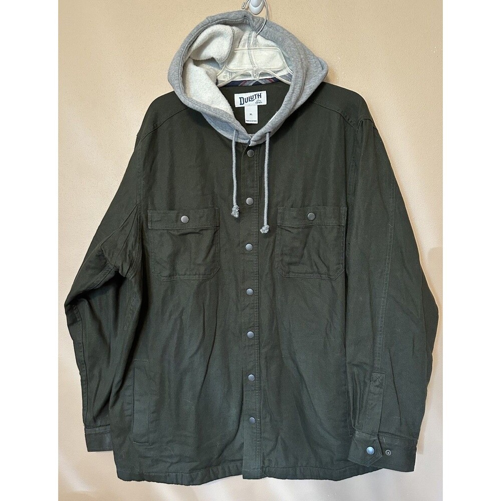 Duluth Trading XL Fire Hose Flannel Lined Olive Green Limber Jac Hoodie Jacket